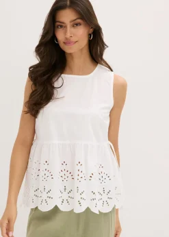 Discount Blusa sin mangas con abertura y bordado calado Mujer Camisas Y Blusas|Camisetas