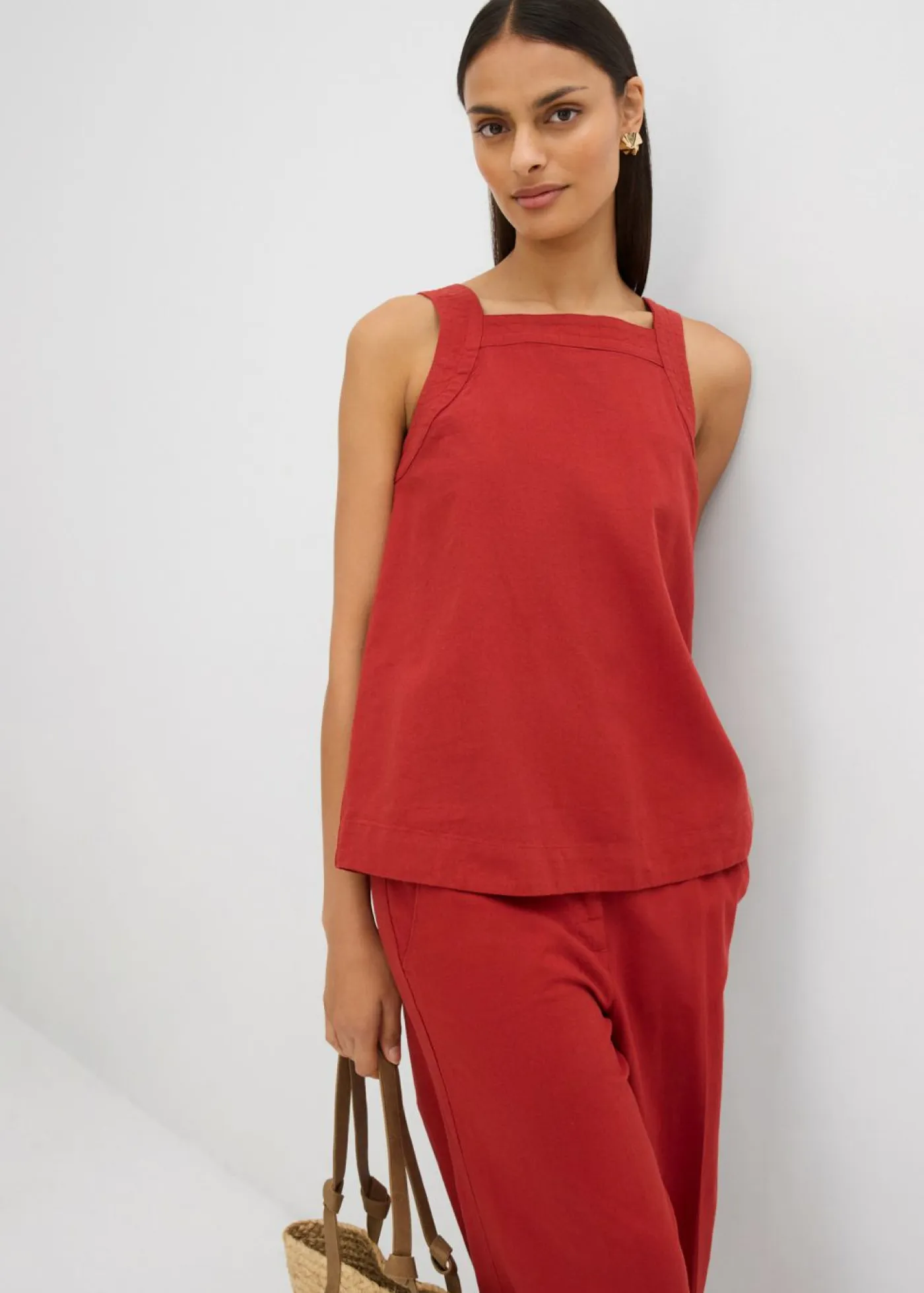 Online Blusa sin mangas de mezcla de viscosa con detalle de lazo en la parte trasera Mujer Esenciales|Camisas Y Blusas