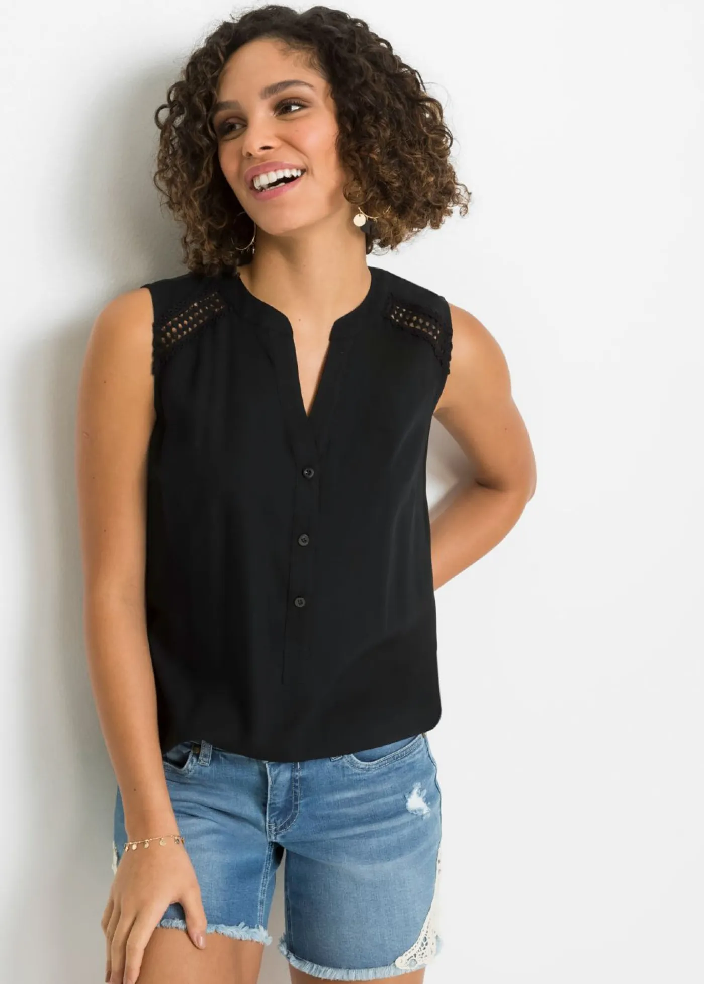 Discount Blusa sin mangas de viscosa pura Mujer Camisas Y Blusas|Camisetas