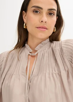 New Blusa tipo túnica de satén brillante con ribetes Mujer Camisas Y Blusas