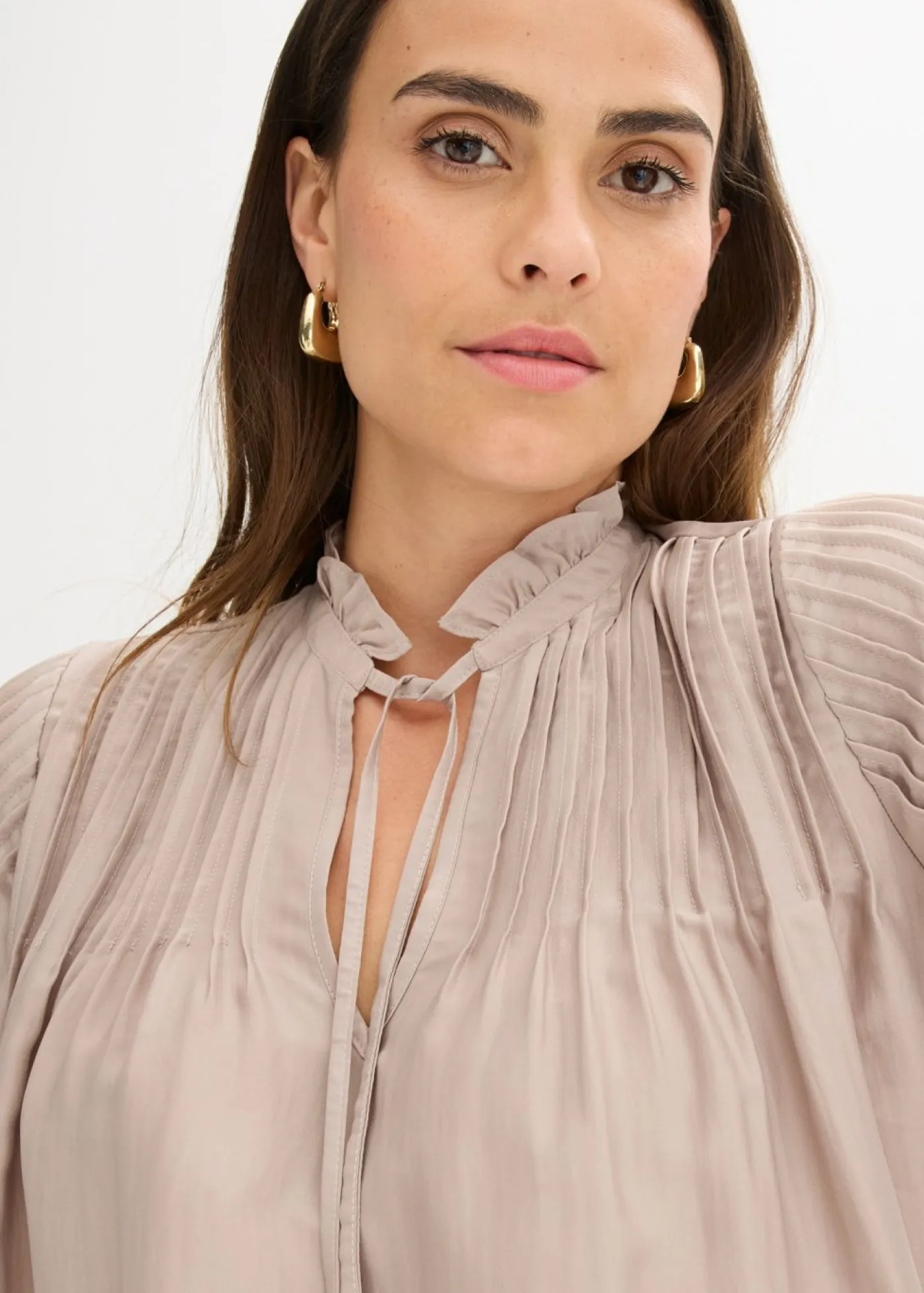 New Blusa tipo túnica de satén brillante con ribetes Mujer Camisas Y Blusas