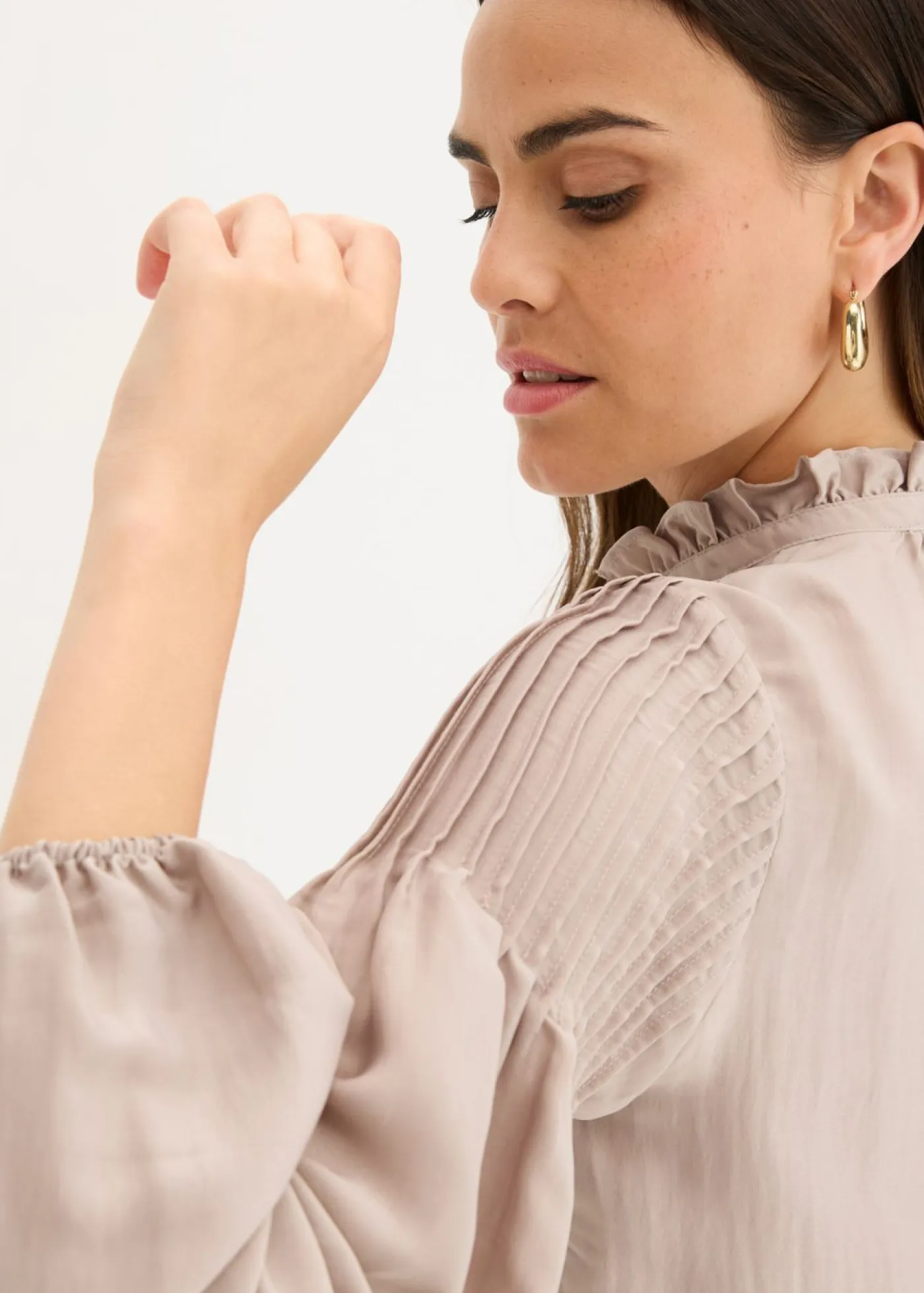 New Blusa tipo túnica de satén brillante con ribetes Mujer Camisas Y Blusas