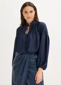 Sale Blusa tipo túnica de satén brillante con ribetes Mujer Camisas Y Blusas