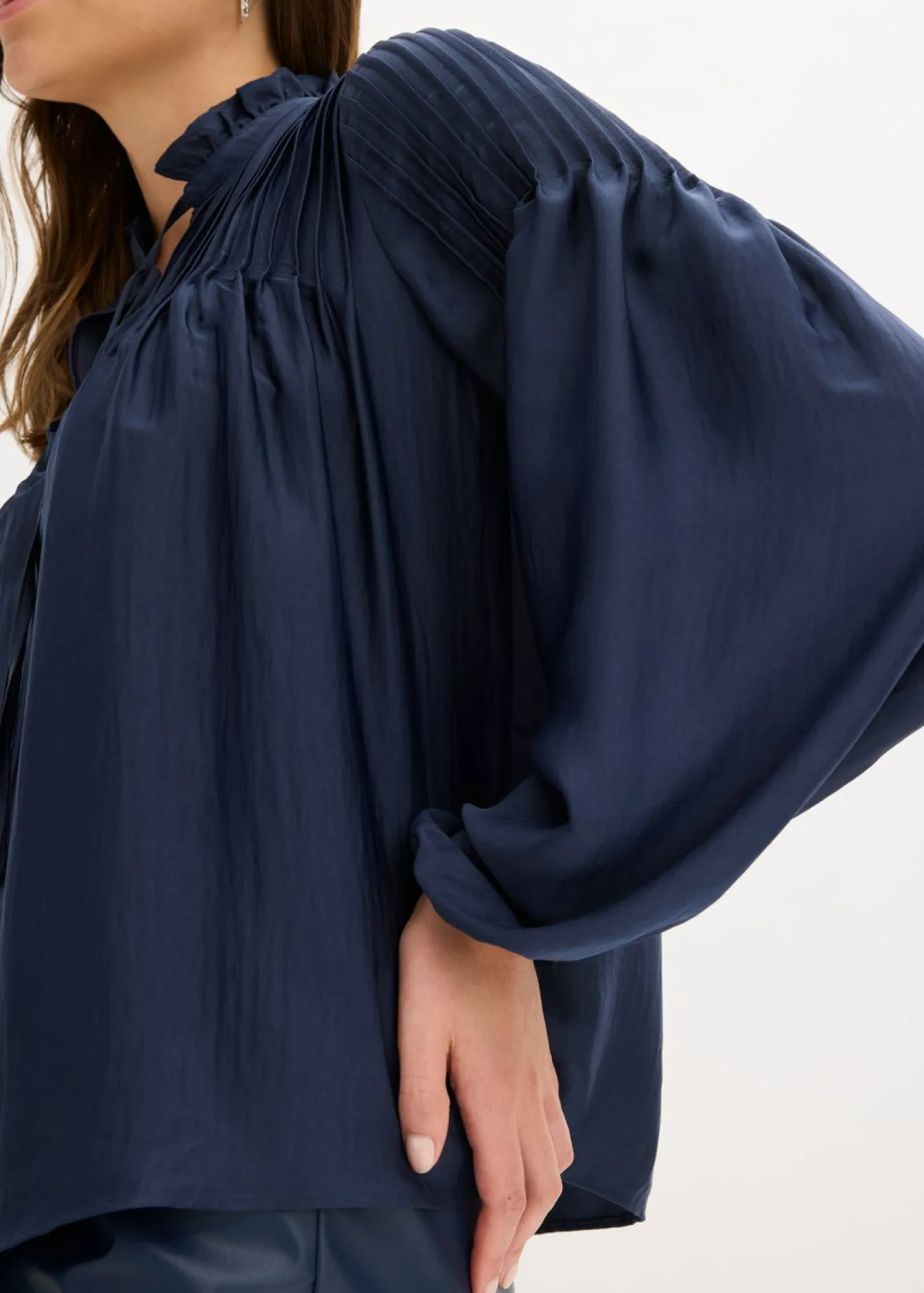 Sale Blusa tipo túnica de satén brillante con ribetes Mujer Camisas Y Blusas