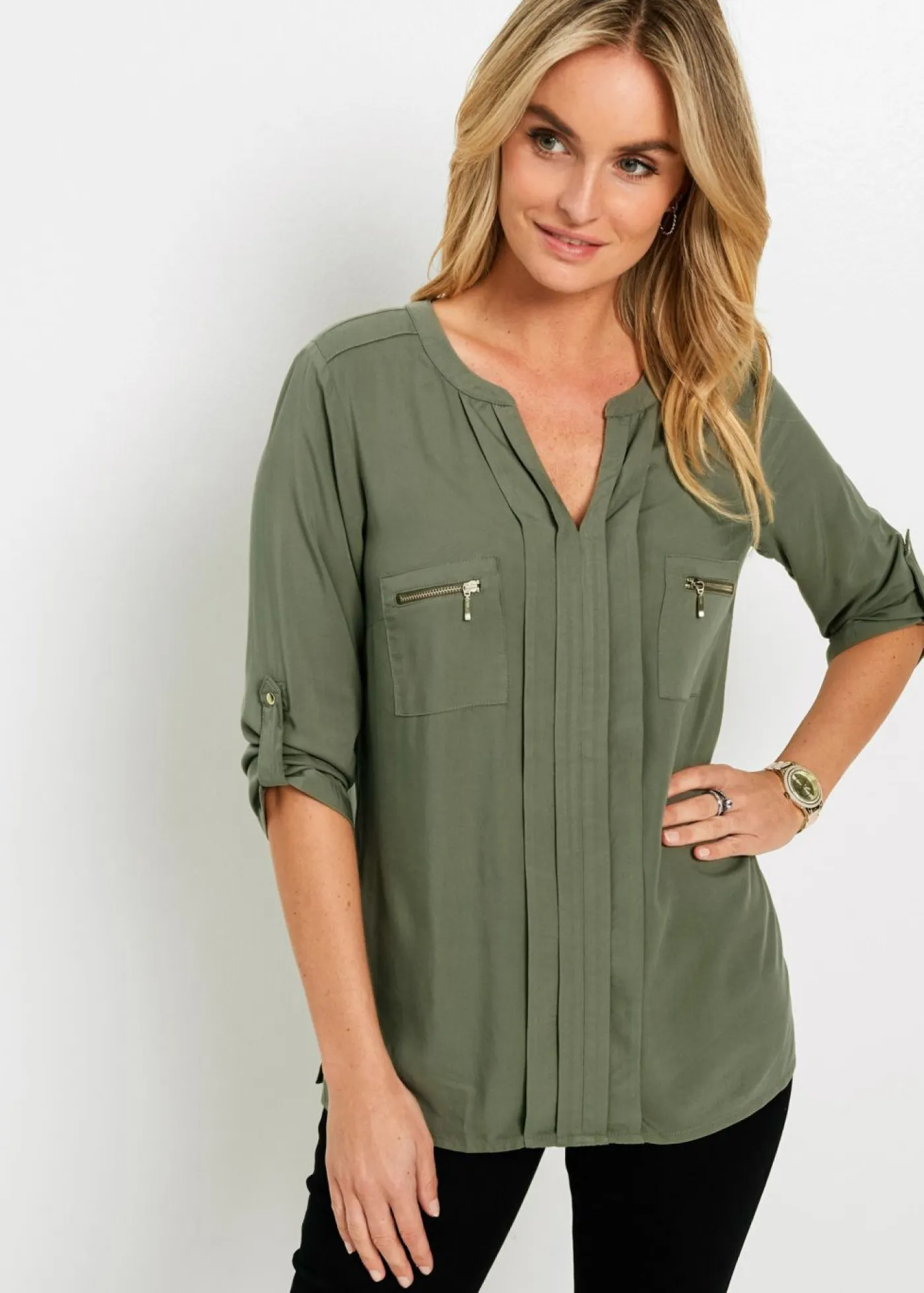 New Blusa tipo túnica de viscosa fluida Mujer Camisas Y Blusas