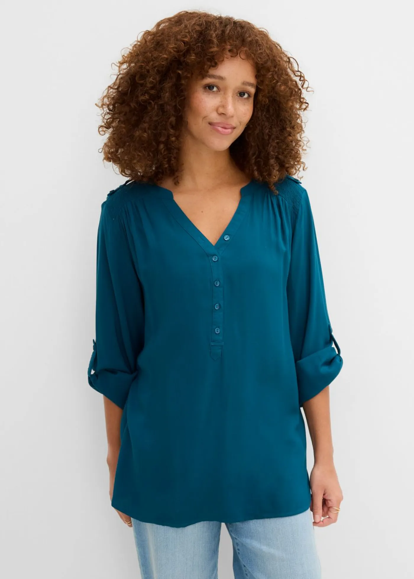 New Blusa tipo túnica de viscosa suave Mujer Camisas Y Blusas