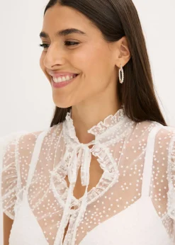 Clearance Blusa tirolesa de tul delicado con estampado de lunares Mujer Camisas Y Blusas