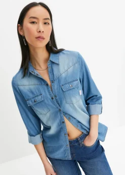 Sale Blusa vaquera con cierres a presión Mujer Camisas Y Blusas