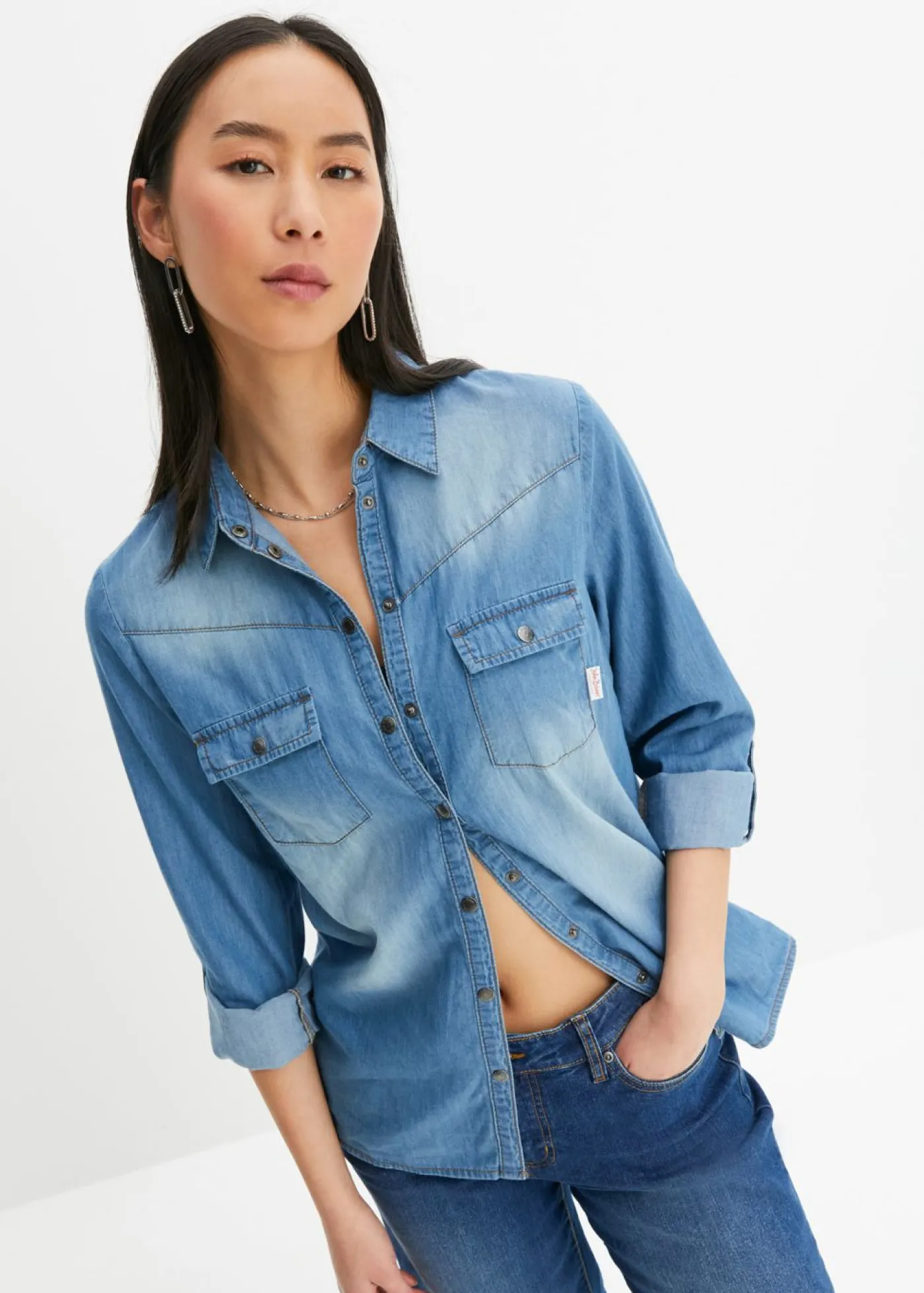 Sale Blusa vaquera con cierres a presión Mujer Camisas Y Blusas