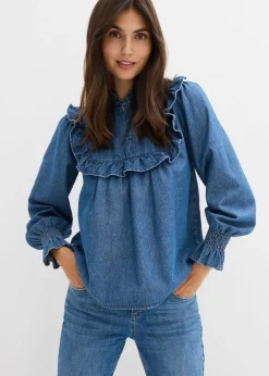 Clearance Blusa vaquera con volantes Mujer Camisas Y Blusas
