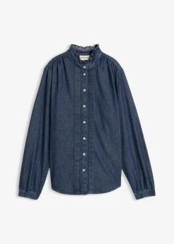Hot Blusa vaquera de algodón orgánico con volantes Mujer Camisas Y Blusas