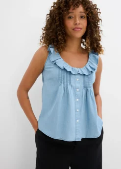 Blusa vaquera de algodón orgánico Mujer Camisas Y Blusas|Camisetas