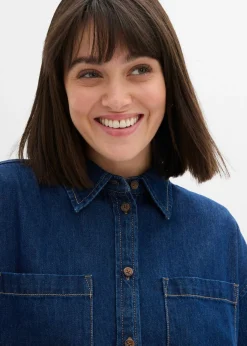 Online Blusa vaquera de tejido vaquero grueso de algodón puro con corte holgado Mujer Camisas Y Blusas