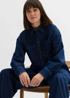 Online Blusa vaquera de tejido vaquero grueso de algodón puro con corte holgado Mujer Camisas Y Blusas