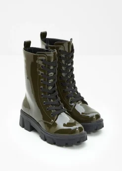 Best Botas con cordones y aspecto lacado Mujer Tendencias·Zapatos Veganos|Botines De Nieve·Botas Con Cordones