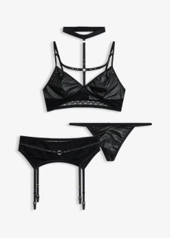 Clearance Bralette + tanga + sujetador con tirantes con efecto mojado (3 piezas) Mujer Lencería Sexy