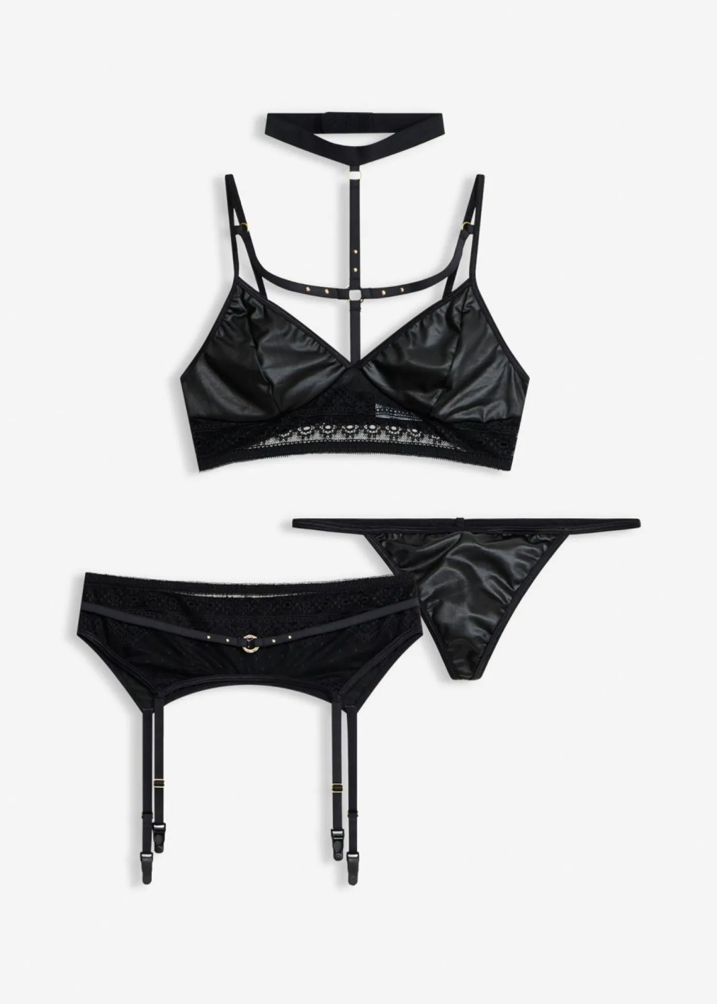 Clearance Bralette + tanga + sujetador con tirantes con efecto mojado (3 piezas) Mujer Lencería Sexy