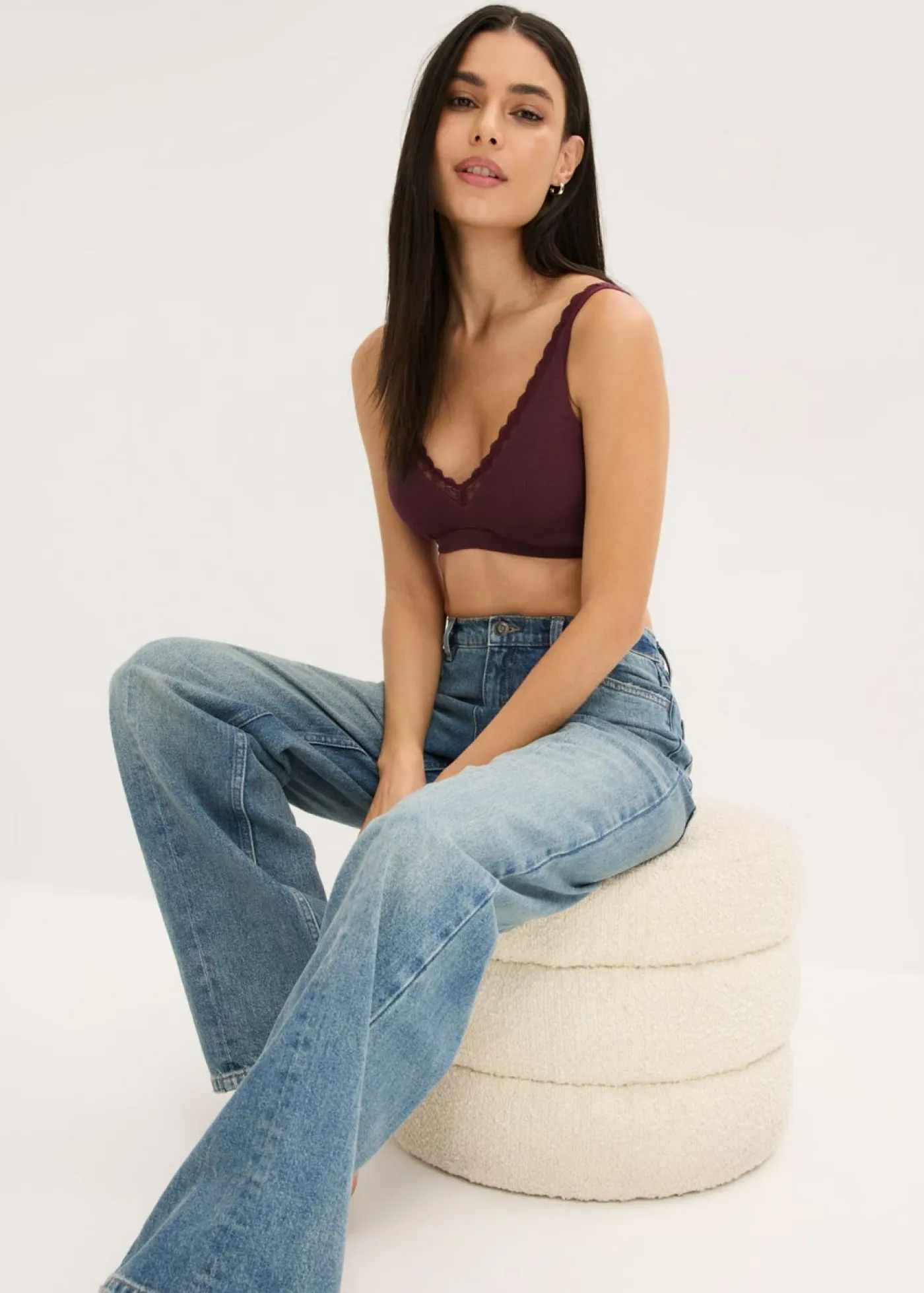 Best Bralette de canalé de algodón orgánico con encaje Mujer Ropa Interior De Algodón|Sujetadores