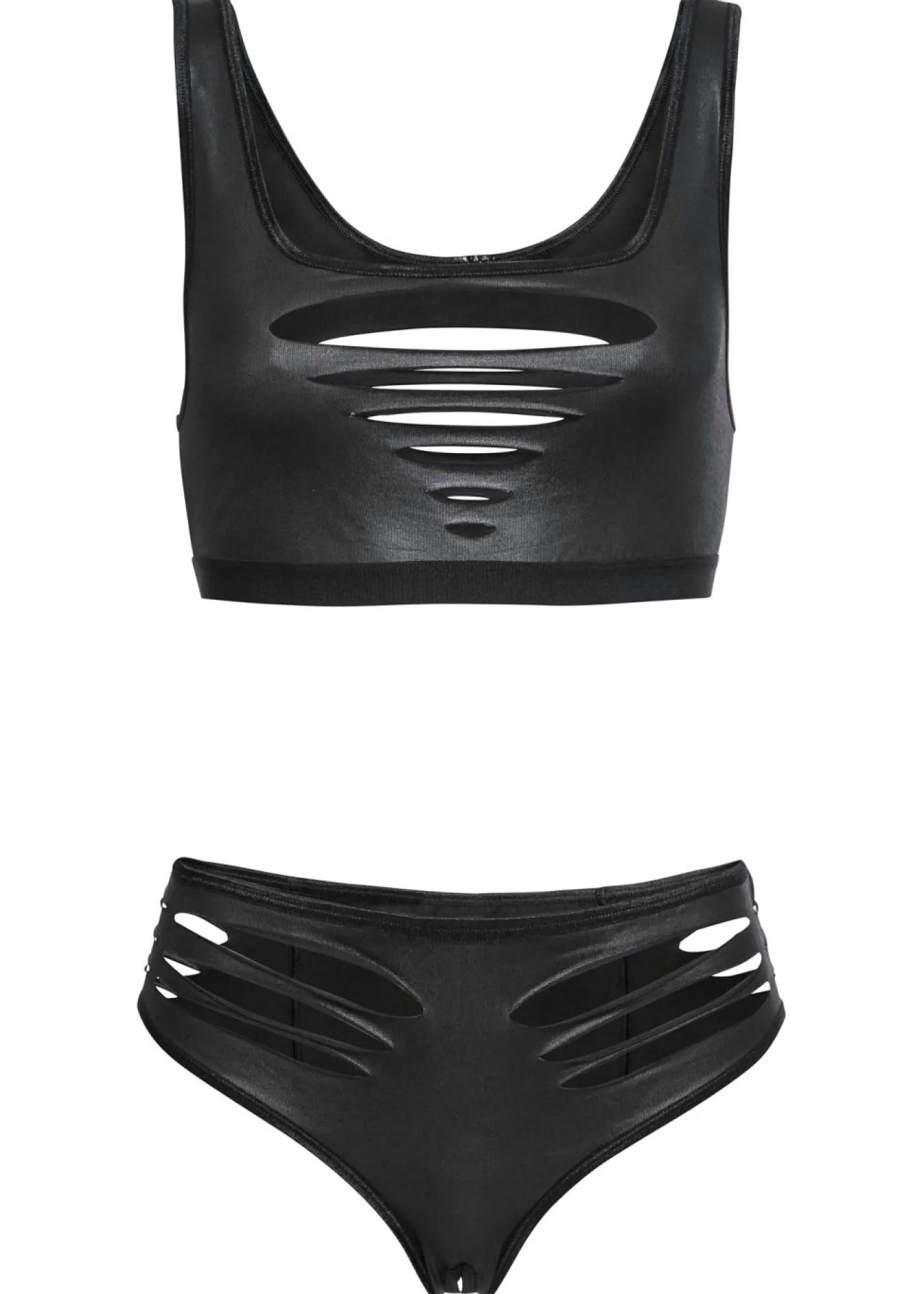 Clearance Bustier + braga con abertura de diseño mojado (2 piezas) Mujer Lencería Sexy