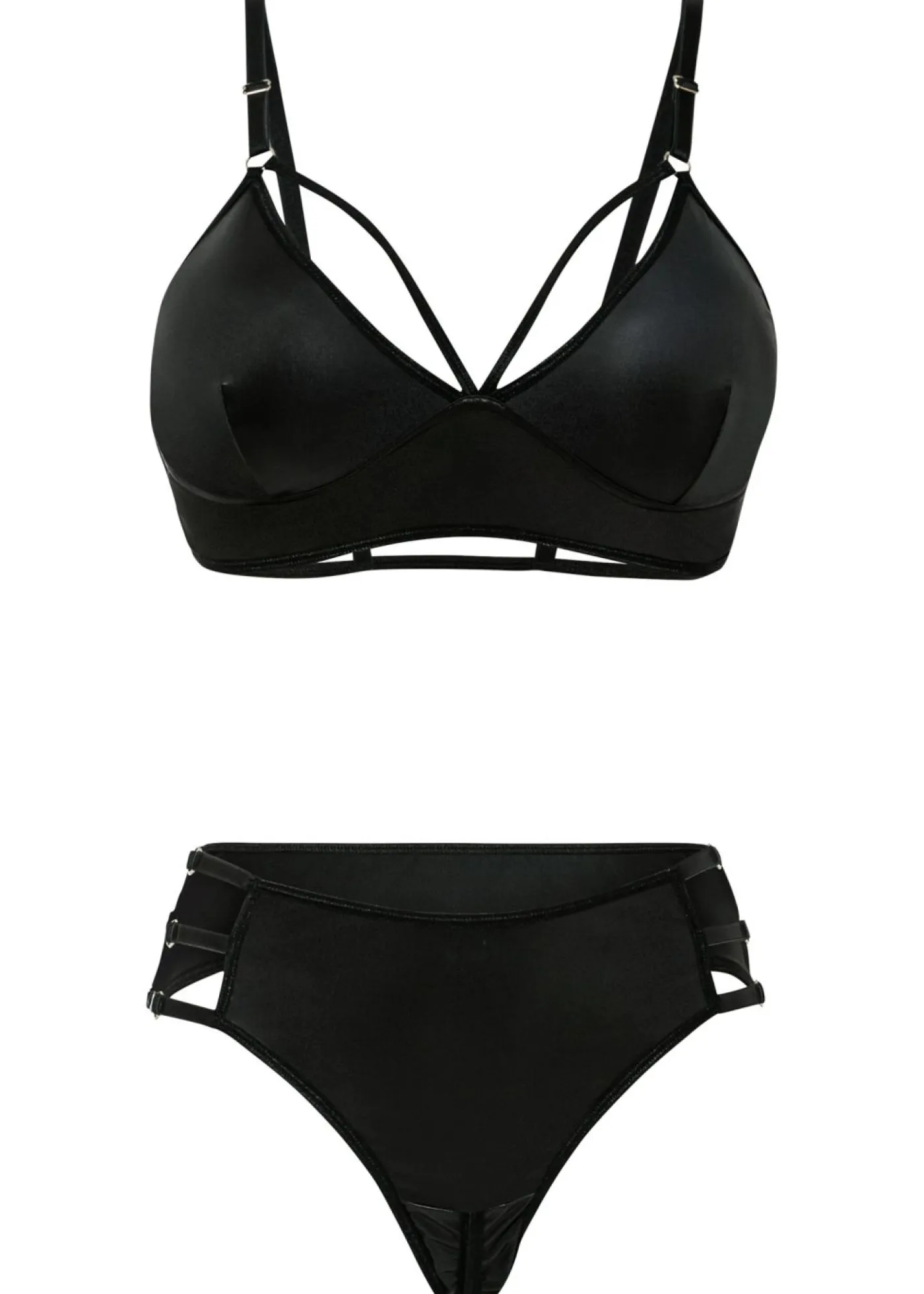 Outlet Bustier y tanga con abertura y efecto mojado (2 piezas) Mujer Lencería Sexy|Sujetadores
