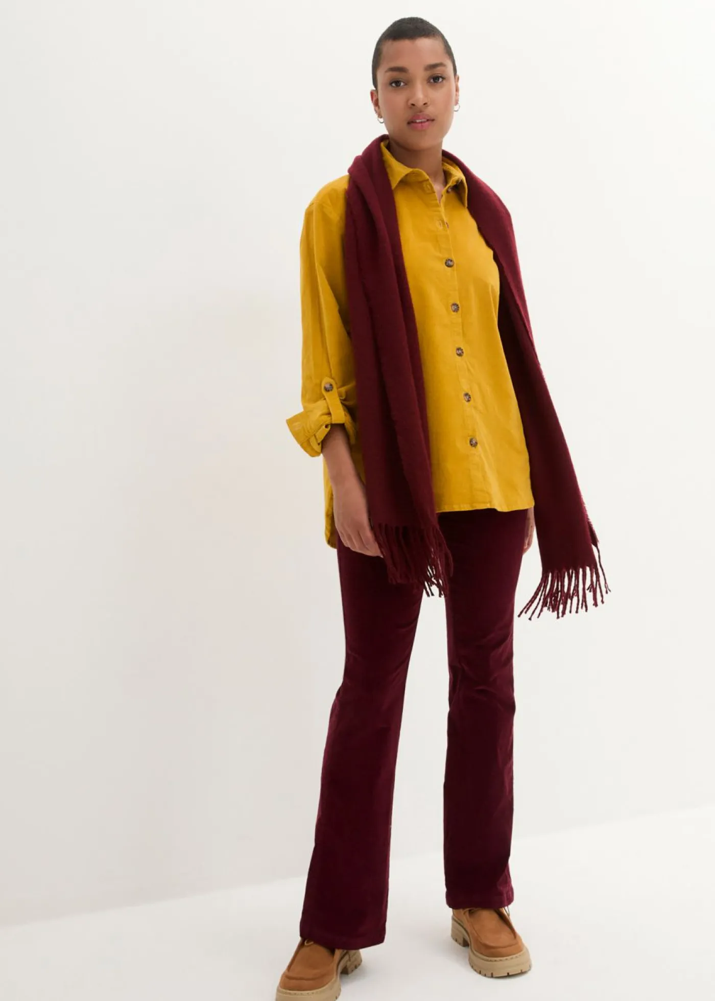 Hot Camisa de pana con abertura lateral Mujer Camisas Y Blusas