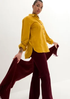 Hot Camisa de pana con abertura lateral Mujer Camisas Y Blusas