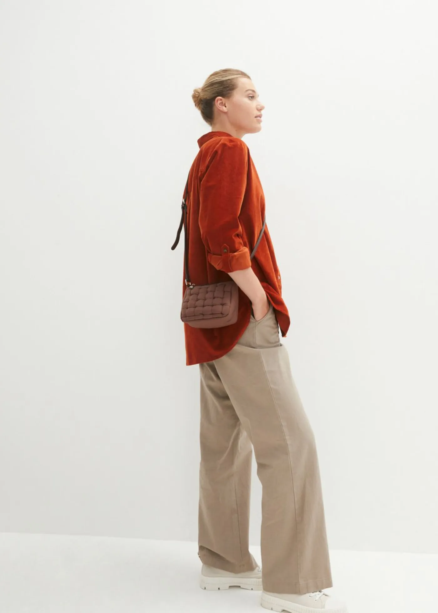 Clearance Camisa de pana con abertura lateral Mujer Camisas Y Blusas