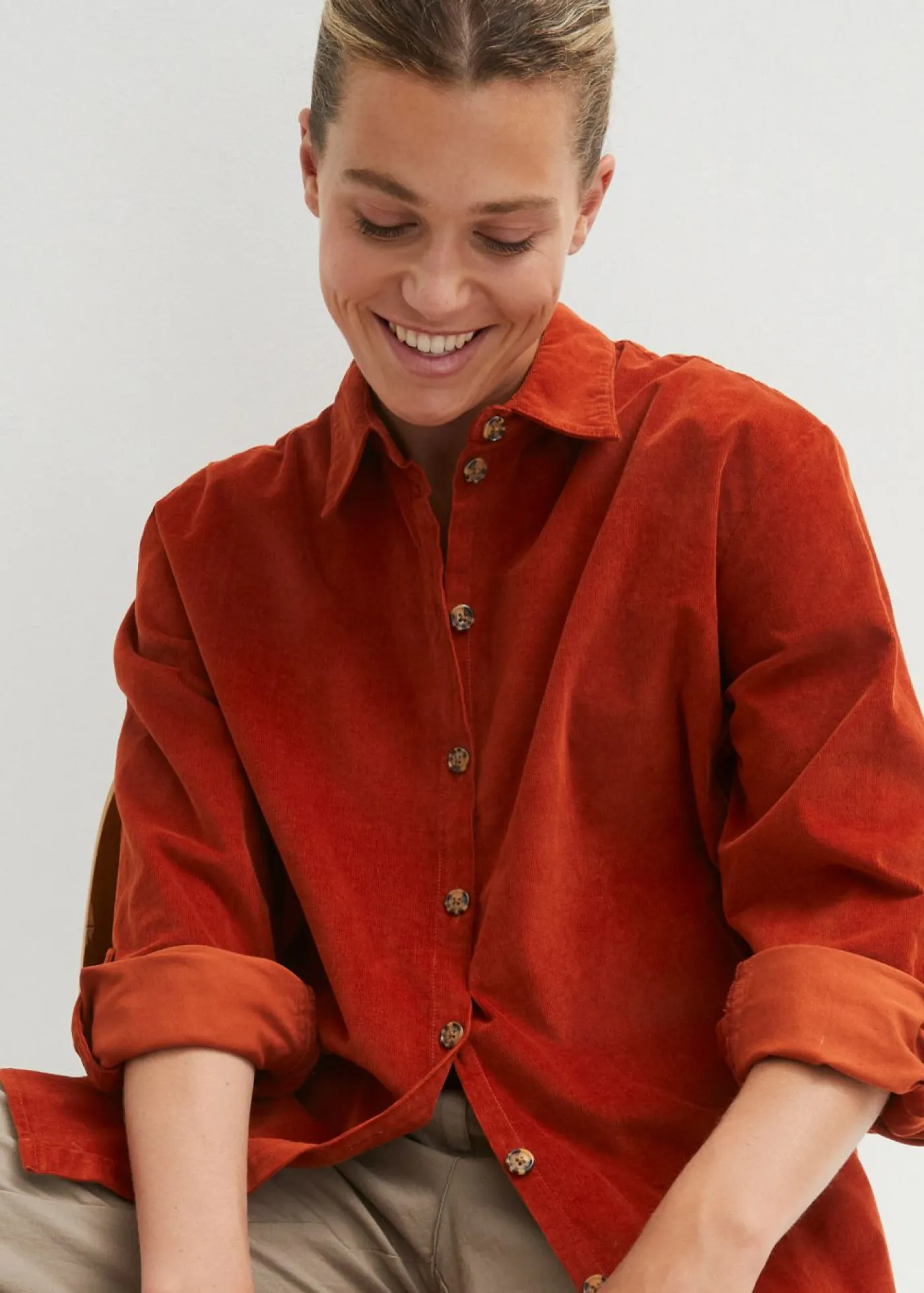 Clearance Camisa de pana con abertura lateral Mujer Camisas Y Blusas