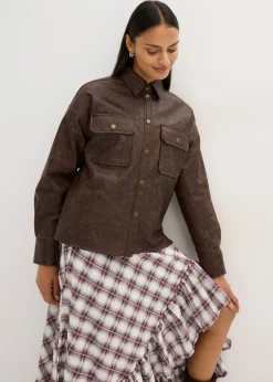 Hot Camisa de piel sintética con efecto desgastado Mujer Camisas Y Blusas
