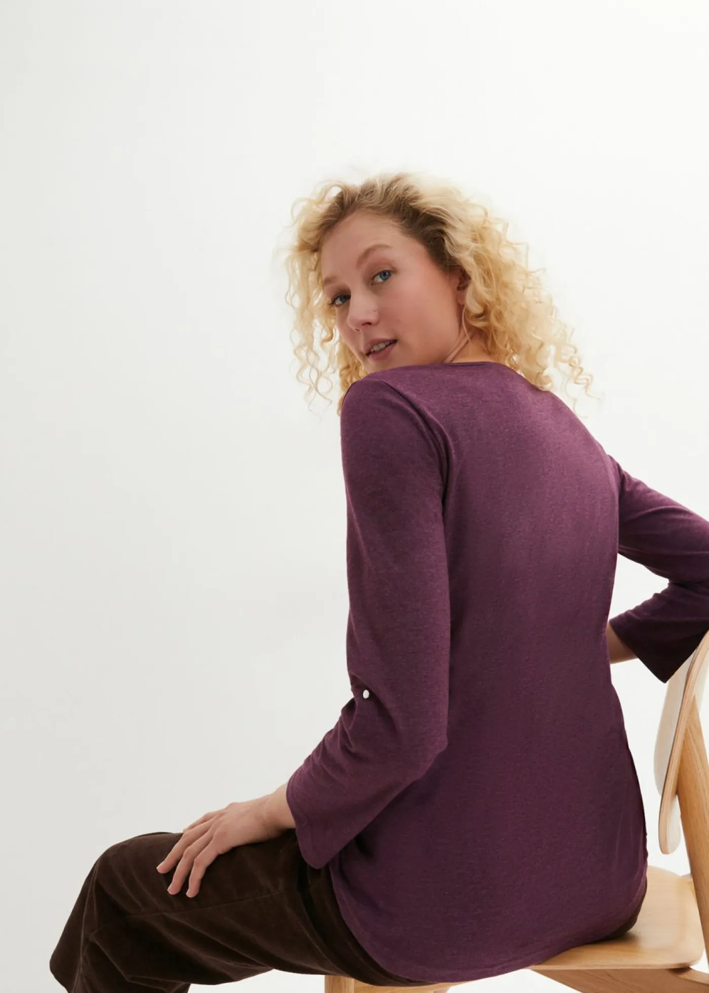 Camisa henley de algodón con botones Mujer Camisetas