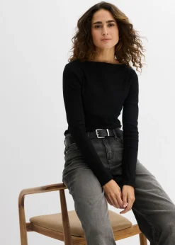 Sale Camiseta ajustada de canalé Mujer Básicos|Camisetas