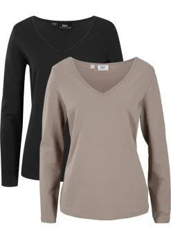 Camiseta ajustada de manga larga (2 unidades) Mujer Básicos|Camisetas