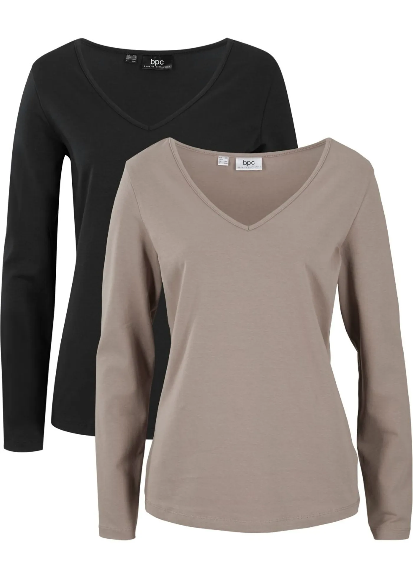 Camiseta ajustada de manga larga (2 unidades) Mujer Básicos|Camisetas