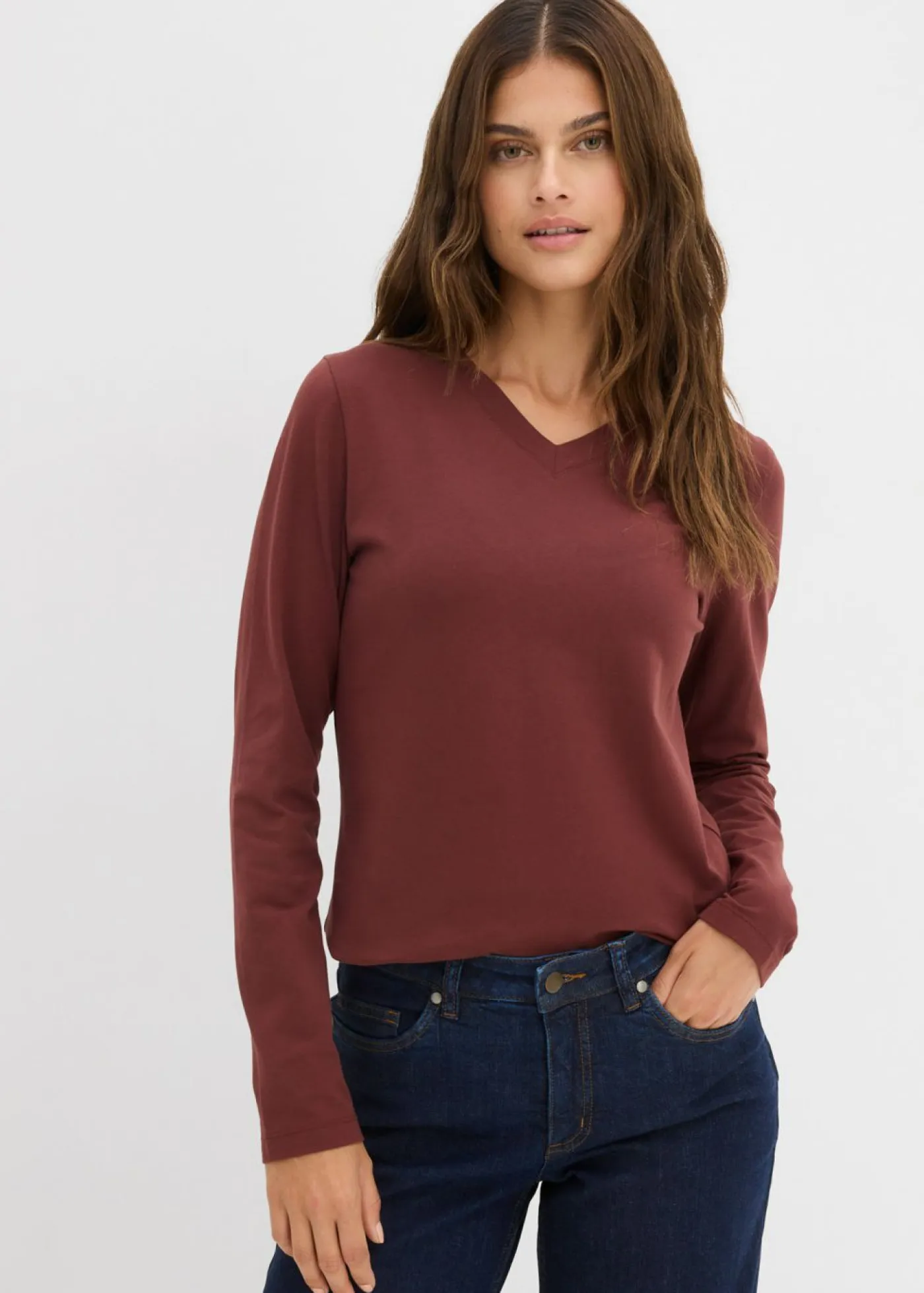 Camiseta ajustada de manga larga Mujer Básicos|Camisetas