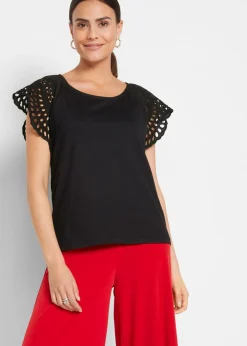 Clearance Camiseta con bordado calado Mujer Camisetas