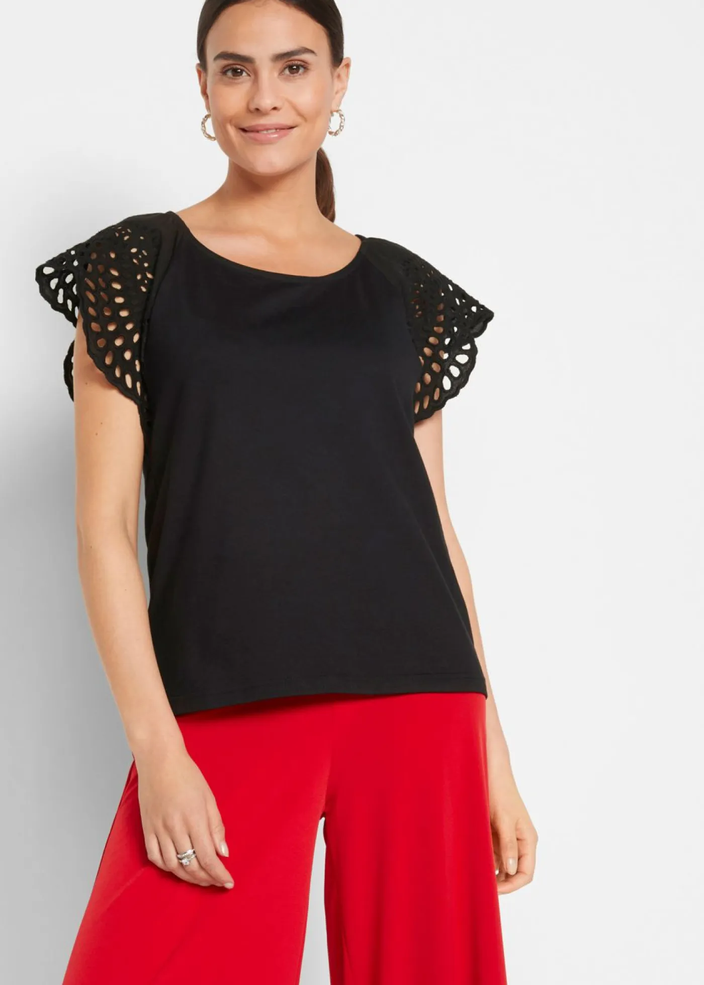 Clearance Camiseta con bordado calado Mujer Camisetas