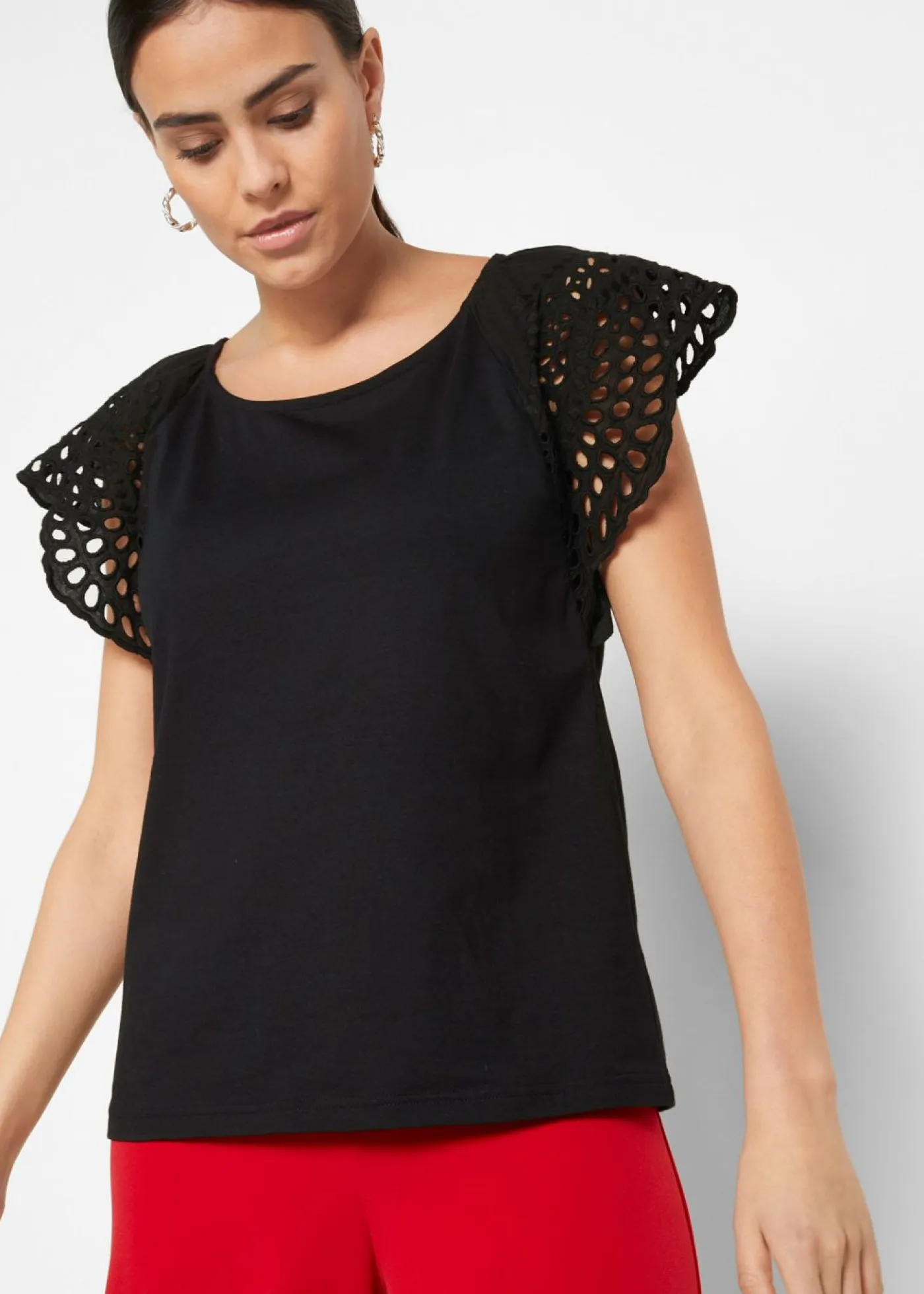 Clearance Camiseta con bordado calado Mujer Camisetas