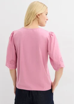 Camiseta con bordado calado Mujer Camisetas|Novedades