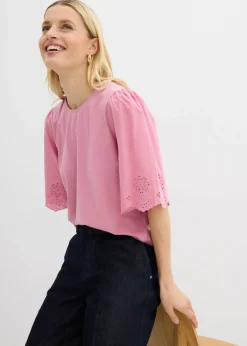 Camiseta con bordado calado Mujer Camisetas|Novedades