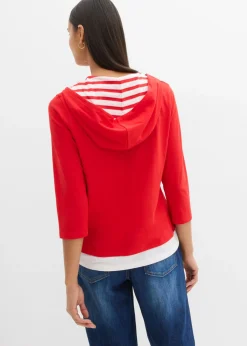 Hot Camiseta con capucha de algodón puro con mangas 3/4 Mujer Camisetas|Novedades