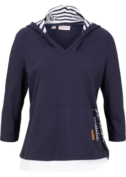 Hot Camiseta con capucha de algodón puro con mangas 3/4 Mujer Camisetas|Novedades