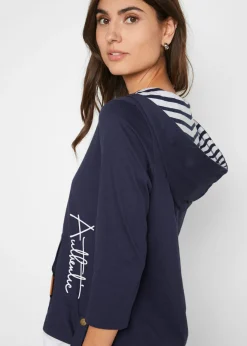 Hot Camiseta con capucha de algodón puro con mangas 3/4 Mujer Camisetas|Novedades