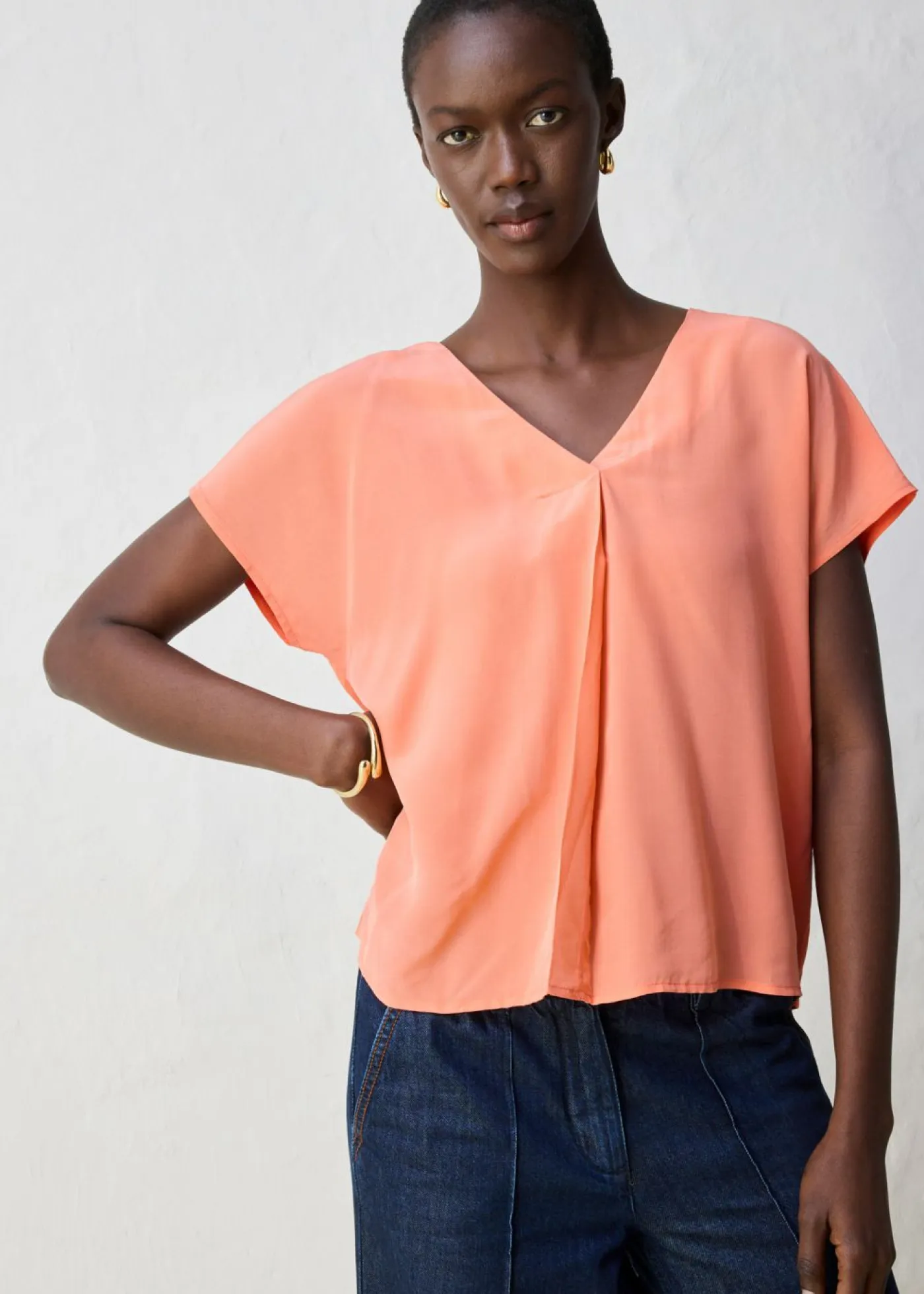 Hot Camiseta con contenido de seda e inserto de tejido Mujer Premium|Camisetas