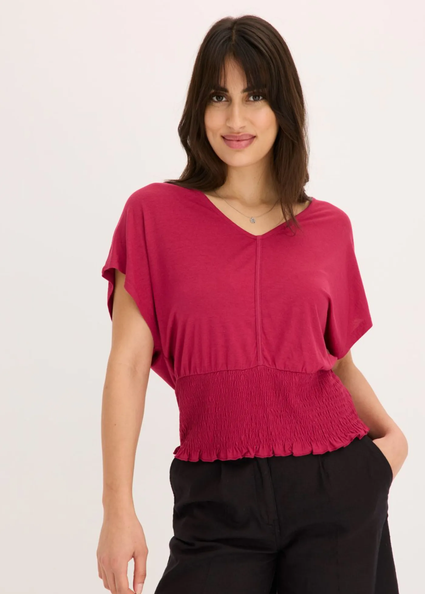 Outlet Camiseta con dobladillo de nido de abeja Mujer Camisetas