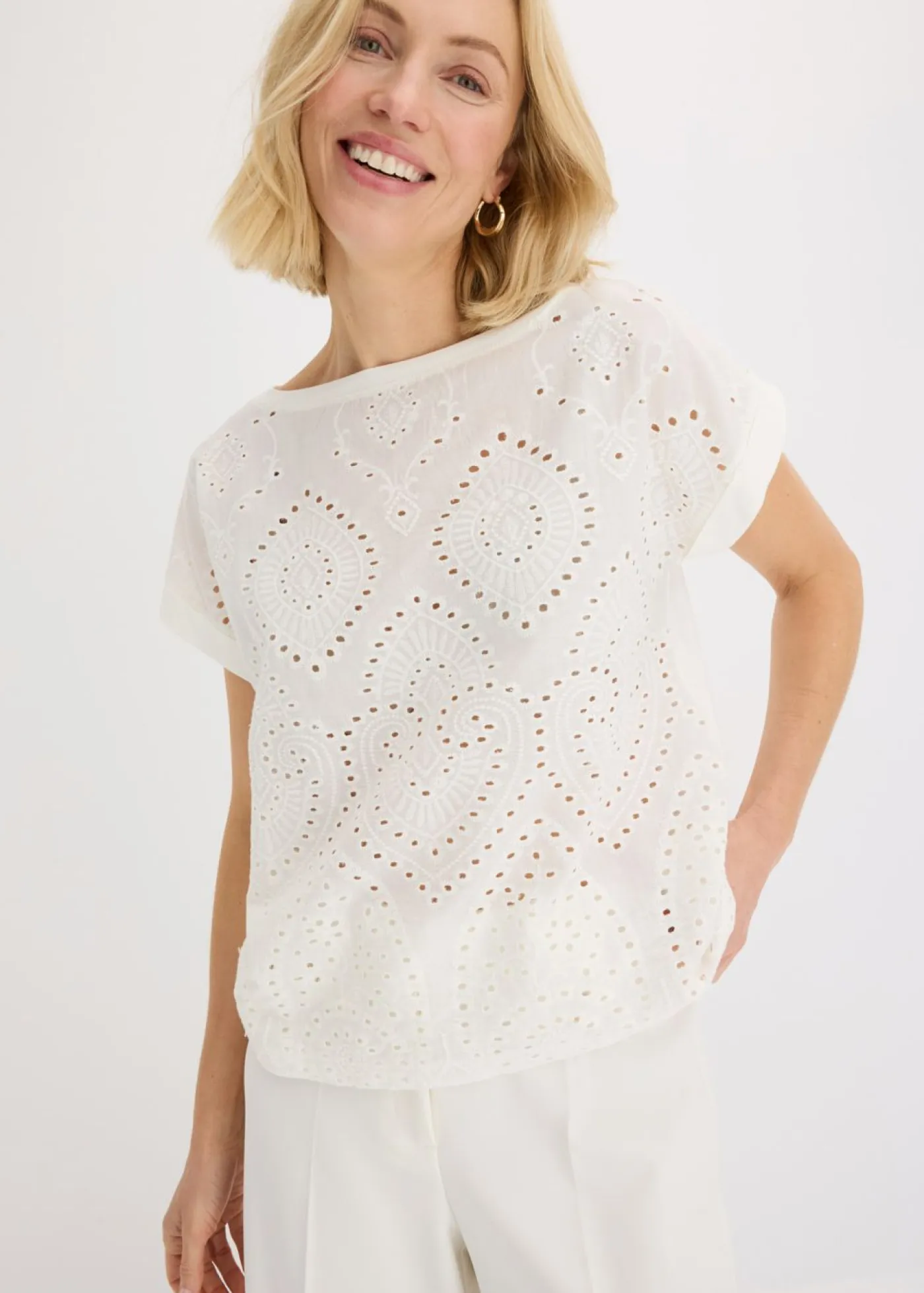 Best Camiseta con encaje calado Mujer Camisetas|Novedades
