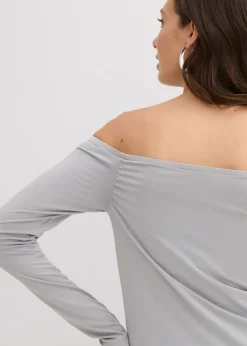Best Camiseta con escote bañera de punto ligero Mujer Camisetas