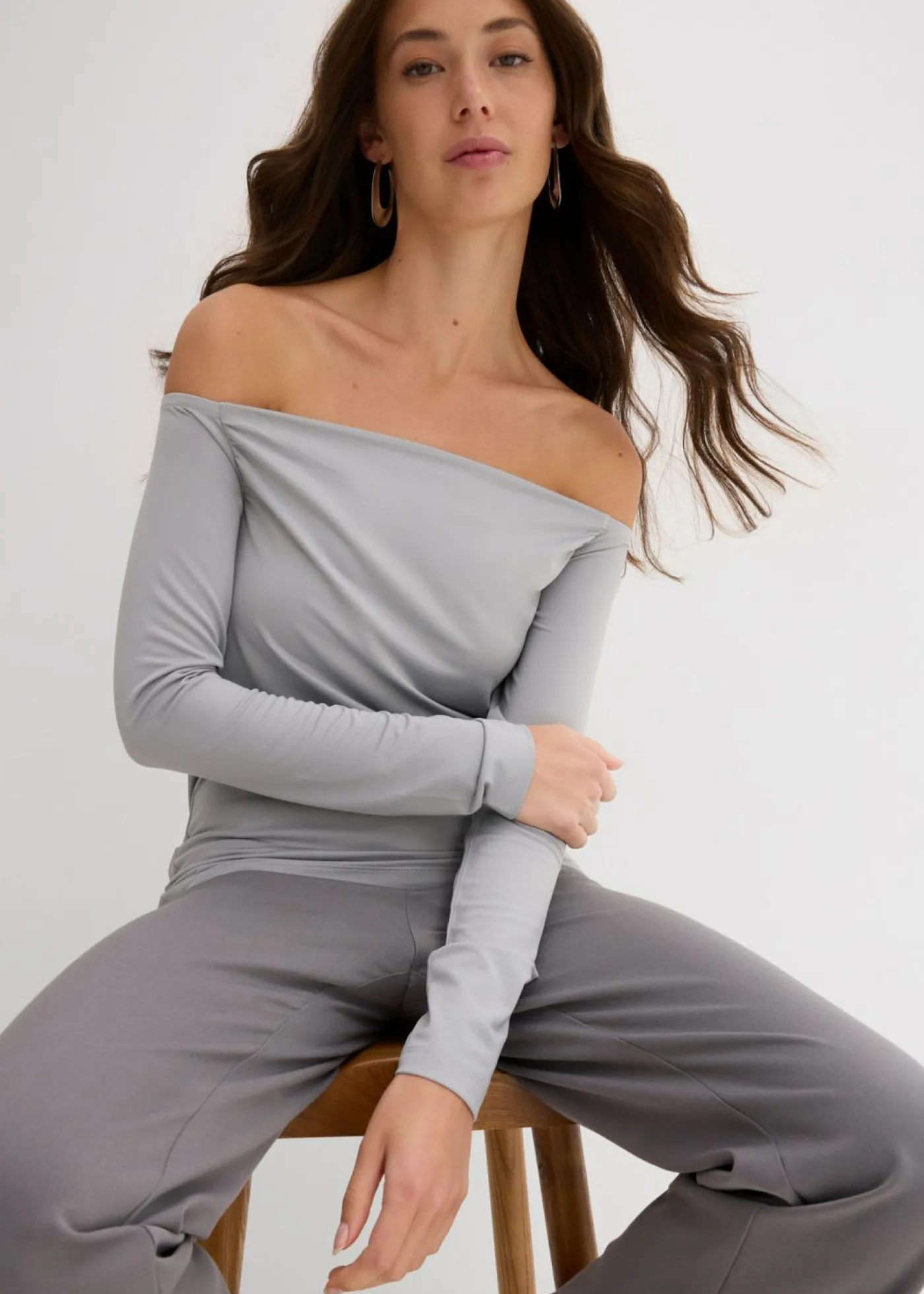 Best Camiseta con escote bañera de punto ligero Mujer Camisetas