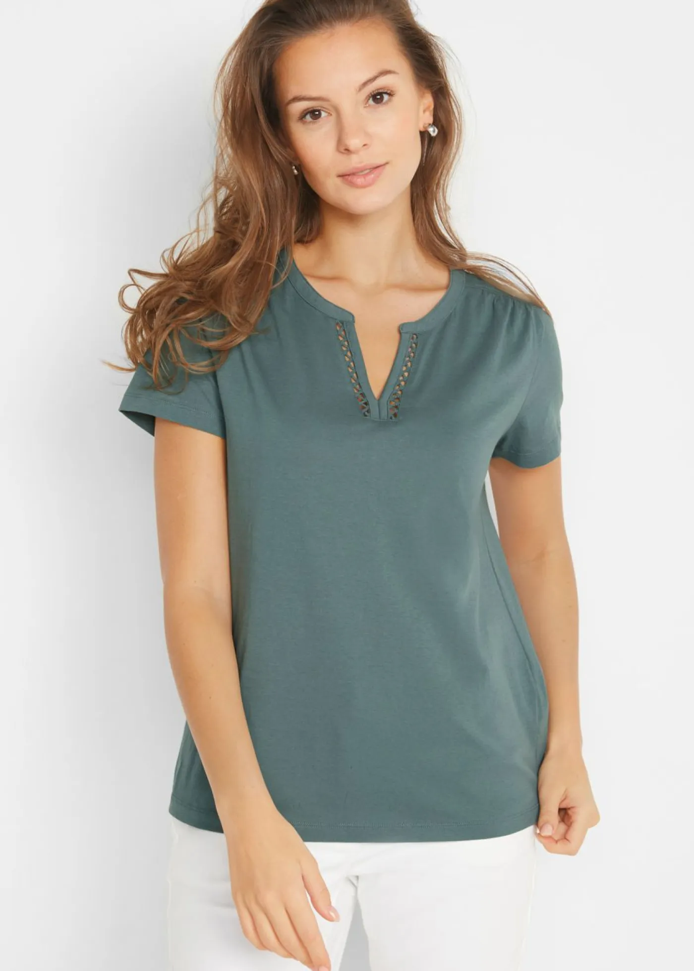 Online Camiseta con escote decorativo Mujer Camisetas|Novedades