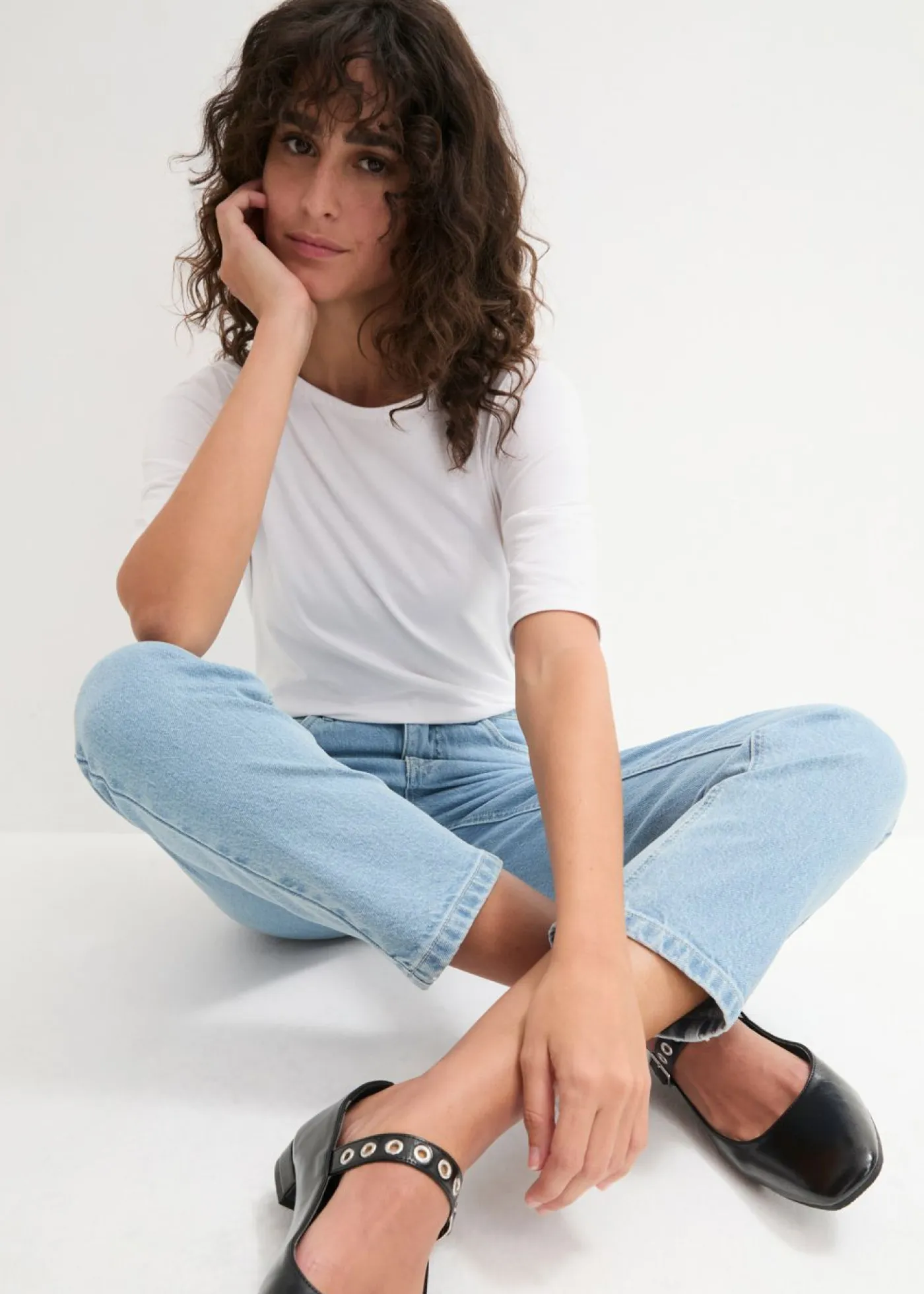Sale Camiseta con escote en U y media manga Mujer Básicos|Camisetas