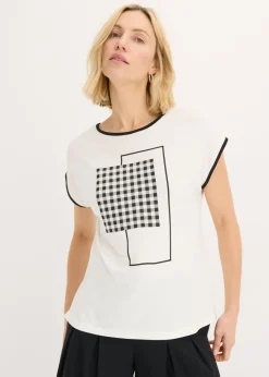 Hot Camiseta con estampado colocado y ribete en contraste Mujer Camisetas